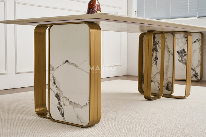 Vittoria Sintered Stone Dining Table - Brushed Gold Stainless Steel Frame
