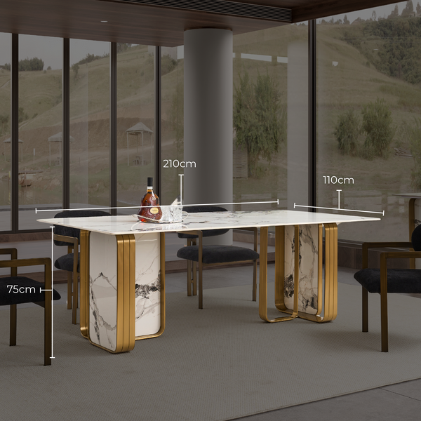 Vittoria Sintered Stone Dining Table - Brushed Gold Stainless Steel Frame
