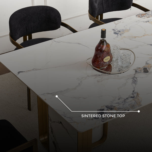 Vittoria Sintered Stone Dining Table - Brushed Gold Stainless Steel Frame