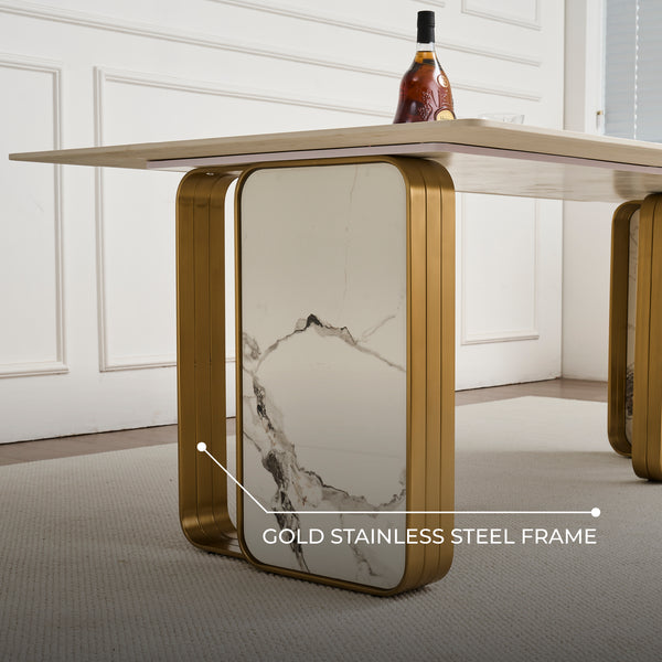 Vittoria Sintered Stone Dining Table - Brushed Gold Stainless Steel Frame