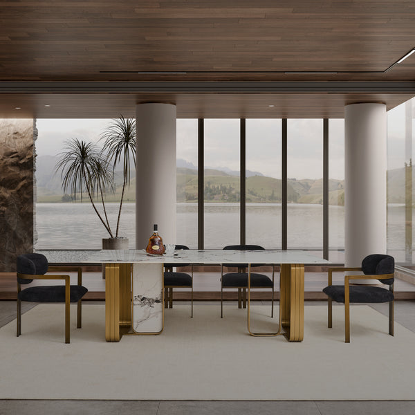 Vittoria Sintered Stone Dining Table - Brushed Gold Stainless Steel Frame