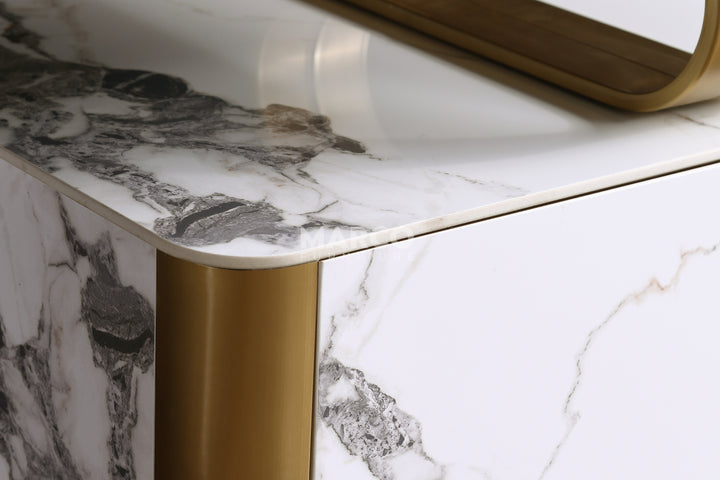 Vittoria Extendable Sintered Stone TV Unit -  Gold Stainless Steel Base