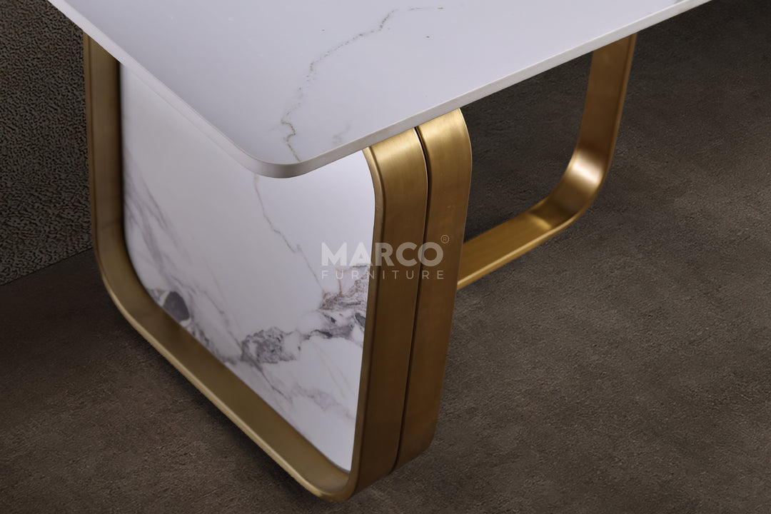 Vittoria Extendable Sintered Stone TV Unit -  Gold Stainless Steel Base