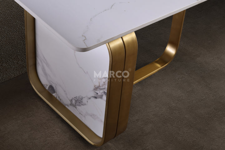 Vittoria Extendable Sintered Stone TV Unit -  Gold Stainless Steel Base