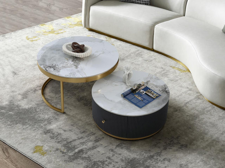 Doyle Sintered Stone Nesting Coffee Table Set with Storage