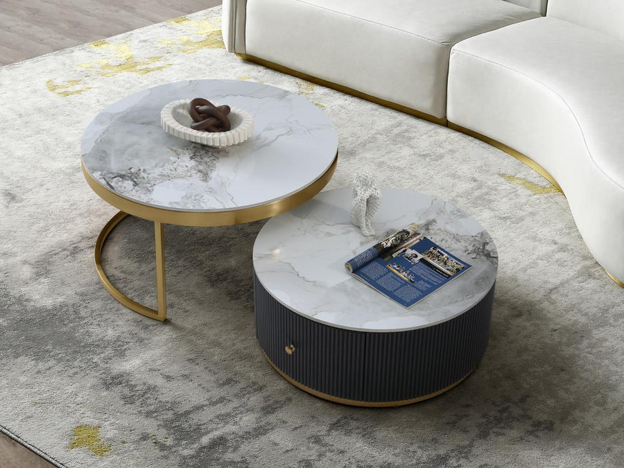 Doyle Sintered Stone Nesting Coffee Table Set with Storage