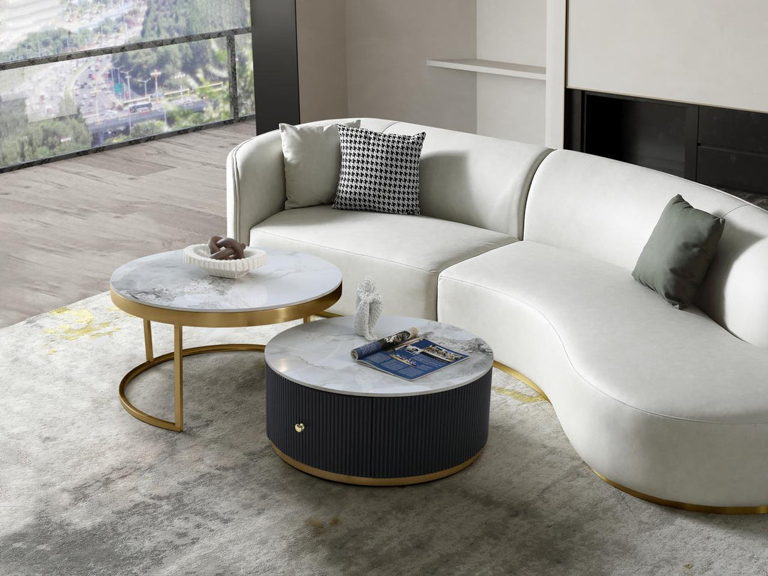 Doyle Sintered Stone Nesting Coffee Table Set with Storage