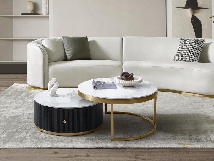 Doyle Sintered Stone Nesting Coffee Table Set with Storage