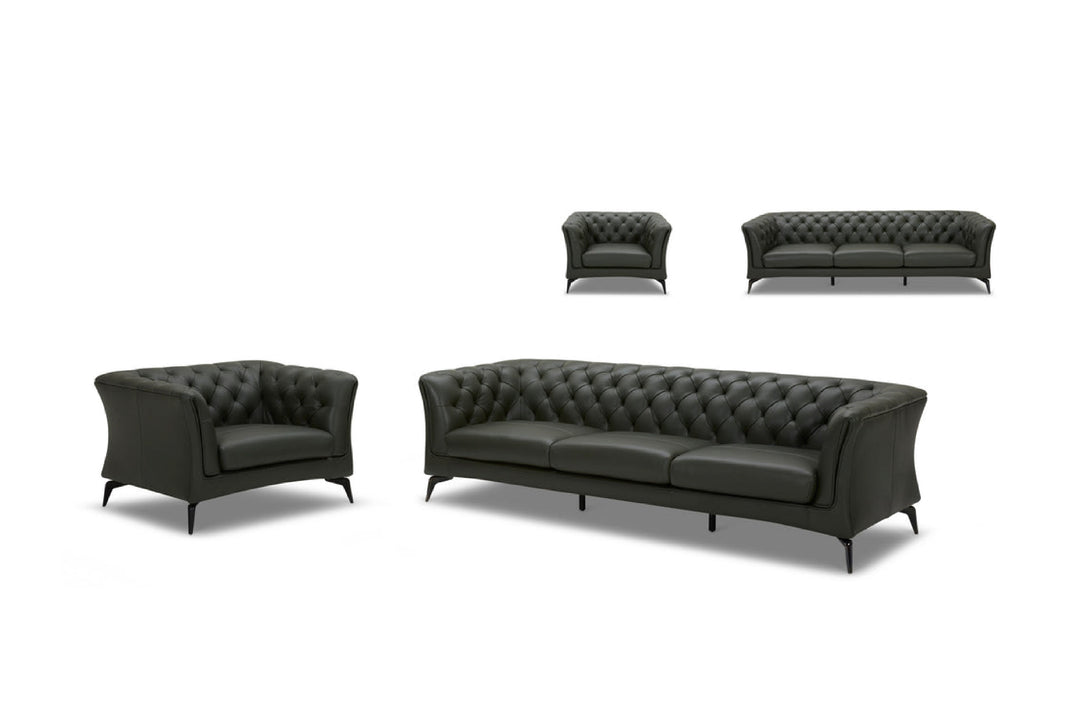 Set of black leather sofas on a white background