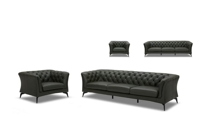 Set of black leather sofas on a white background