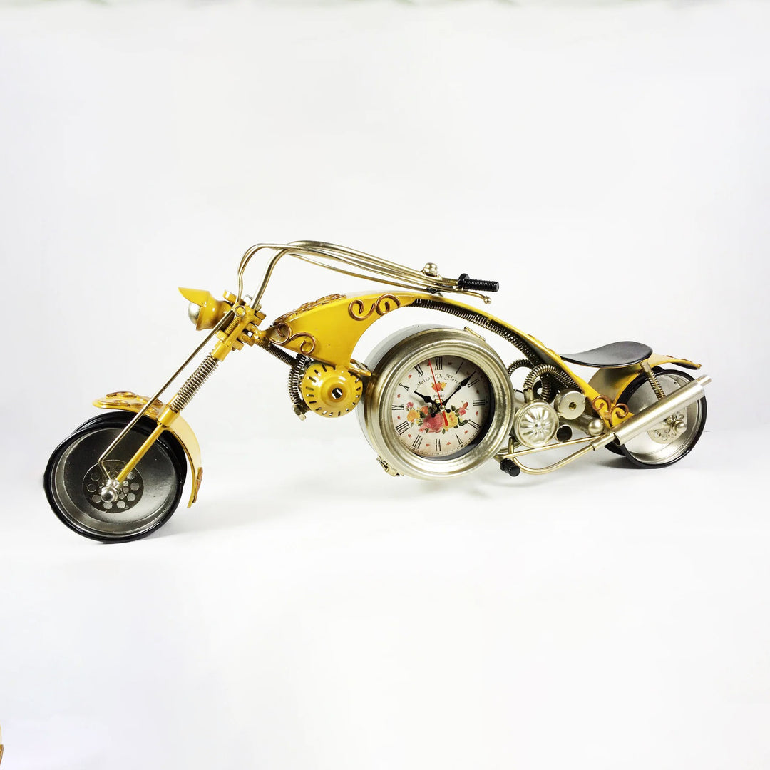 Vintage Metal Glass Yellow Motorbike Clock (65cm)