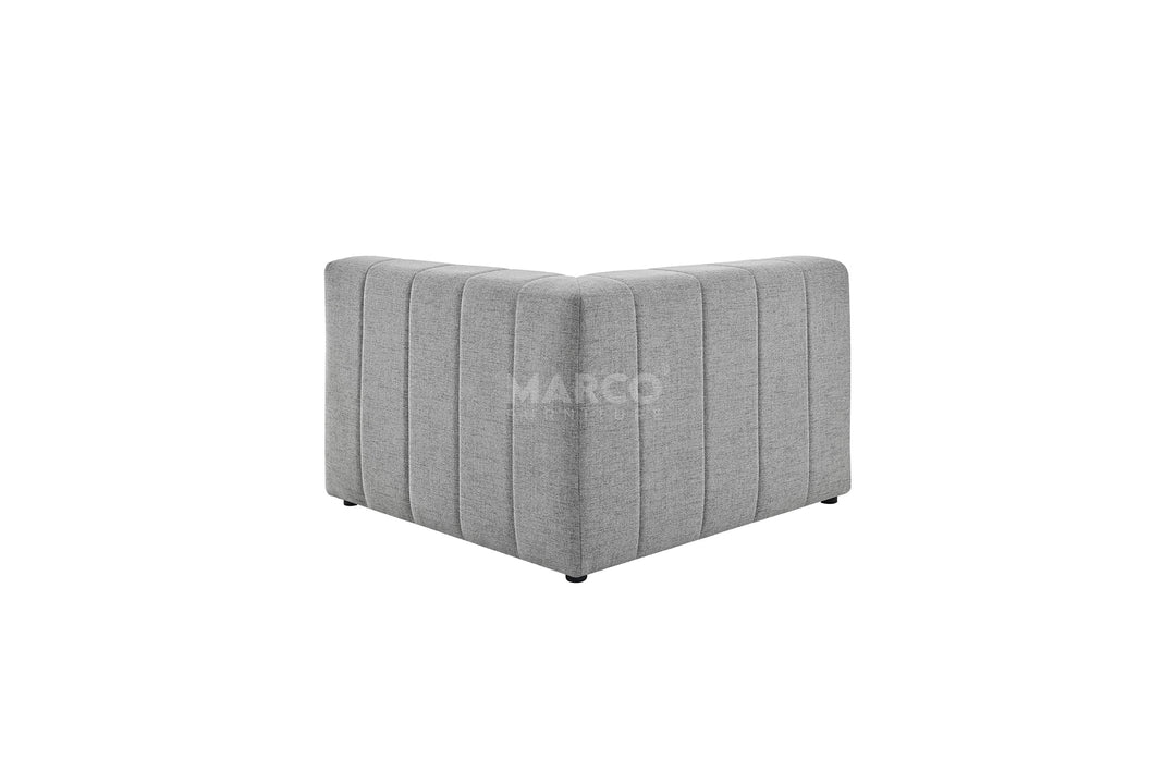 Gray corner sofa with 'MARCO' branding on a white background