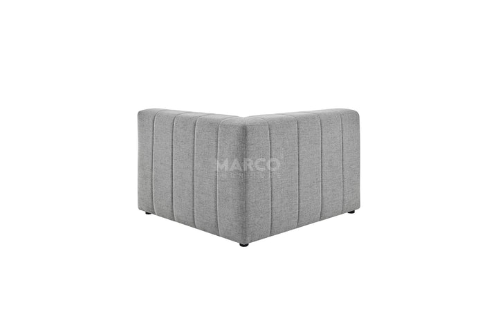 Gray corner sofa with 'MARCO' branding on a white background