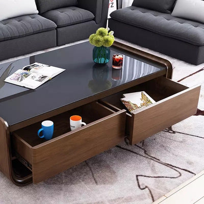 Arlon Wooden Coffee Table with Tempered Glass Top