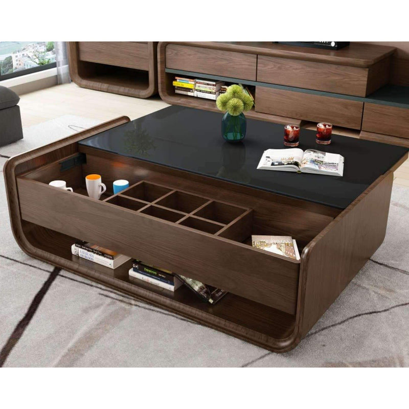 Arlon Wooden Coffee Table with Tempered Glass Top