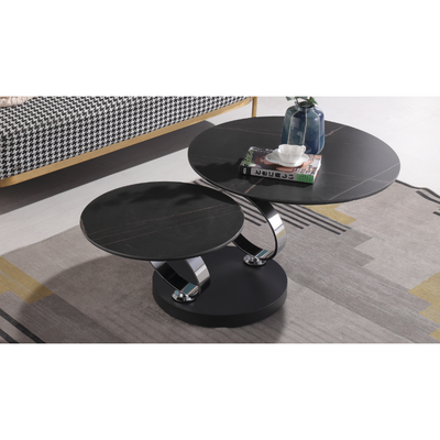 Avalanche Black Extendable Ring-Shaped Swivel Round Coffee Table with Carbon Steel Base