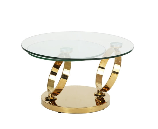 Avalanche Glass Swivel Coffee Table Glass Top and Stainless Steel Gold Base