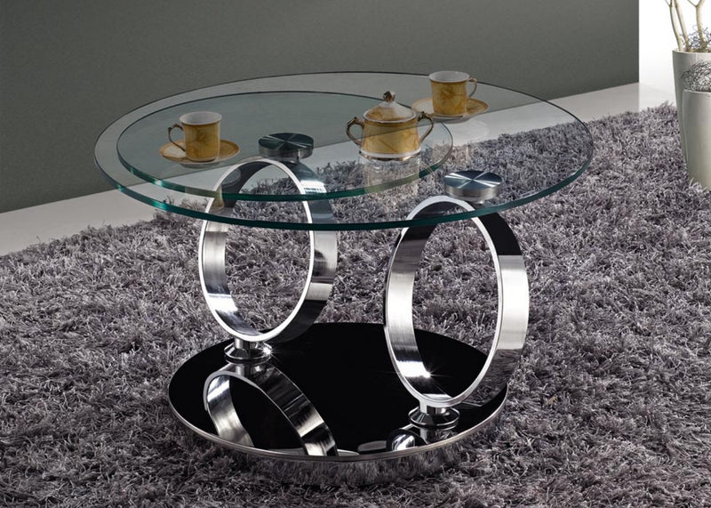 Avalanche Swivel Glass Coffee Table with Tempered Glass Top and Stainless Steel Base - Marco Furniture