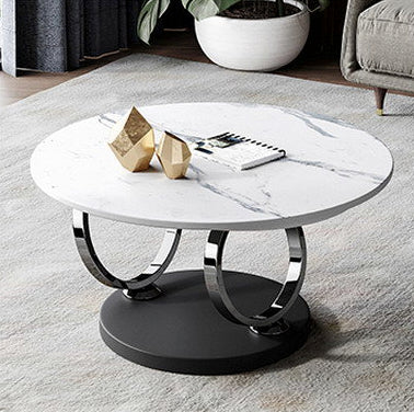 Avalanche White Extendable Ring-Shaped Round Swivel Coffee Table with Carbon Steel Base