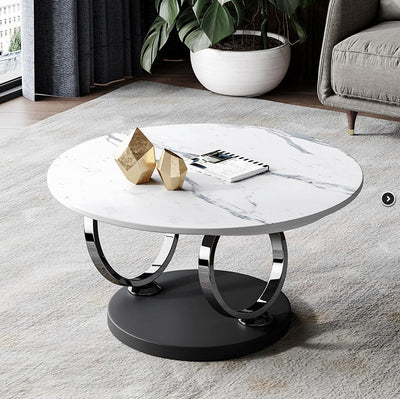 Avalanche White Extendable Ring-Shaped Round Swivel Coffee Table with Carbon Steel Base