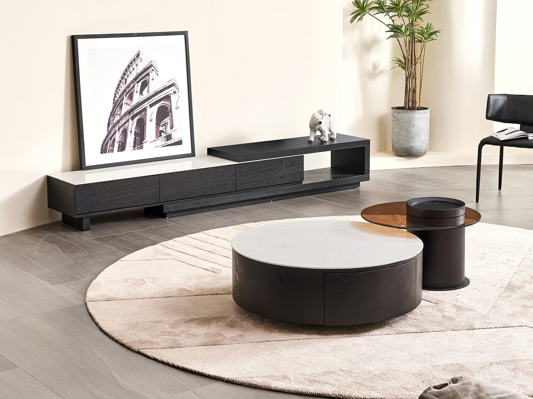 Bahamas Black & White Sintered Stone Extendable Entertainment Unit