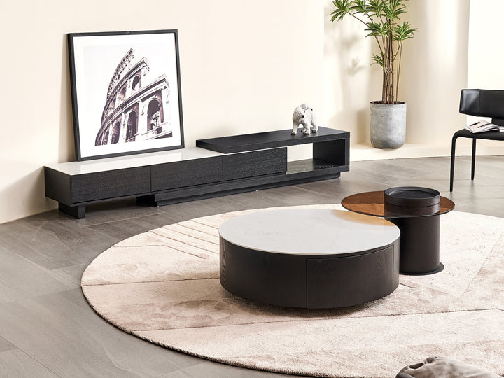 Bahamas Black & White Sintered Stone Extendable Entertainment Unit