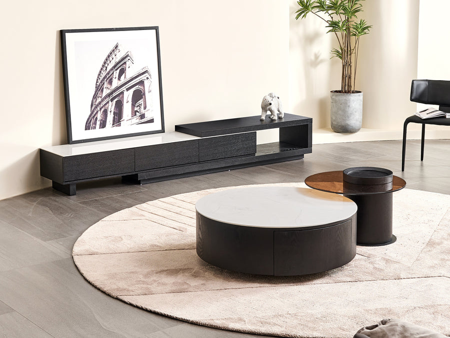 Bahamas Black & White Sintered Stone Extendable Entertainment Unit