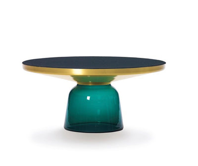 Bell Round Glass Coffee Table GREEN with Hand-blown glass base (Set of 2)