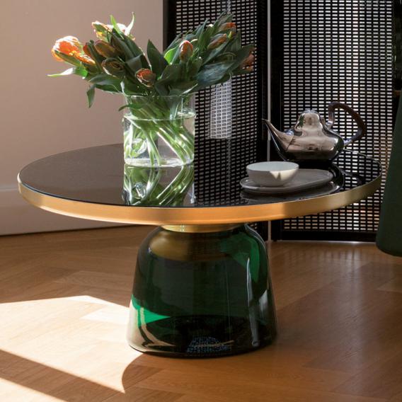 Bell Round Glass Coffee Table GREEN with Hand-blown glass base (Set of 2)