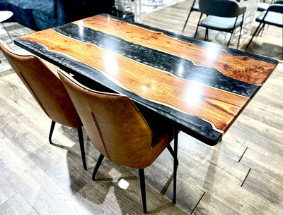 Black Epoxy Resin Dining Table with US Walnut