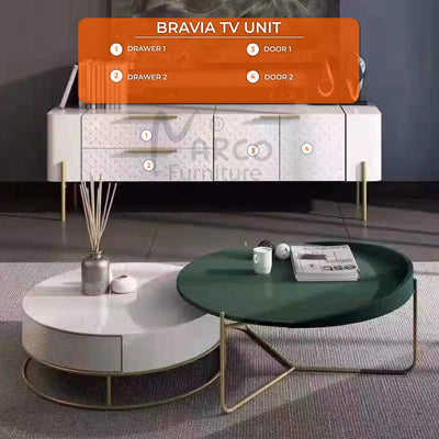 Bravia TV Console in MDF Material with 2 abundant Drawers