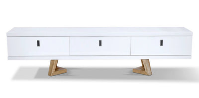 Brighton White TV Cabinet with High-Gloss Piano Paint Top and Solid Ash Wood Legs