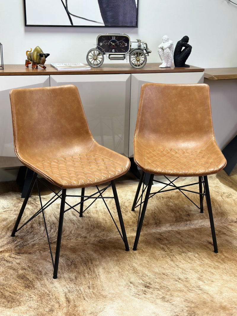 Bruno Designer Dining Room Chair (Tan) with High-Grade PU Leather Seats and Metal Legs