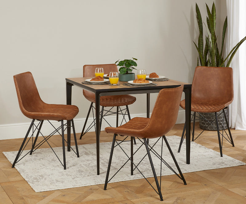 Bruno Designer Dining Room Chair (Tan) with High-Grade PU Leather Seats and Metal Legs