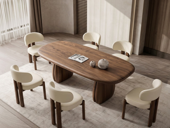Castello Walnut Veneer Rounded Rectangular Dining Table