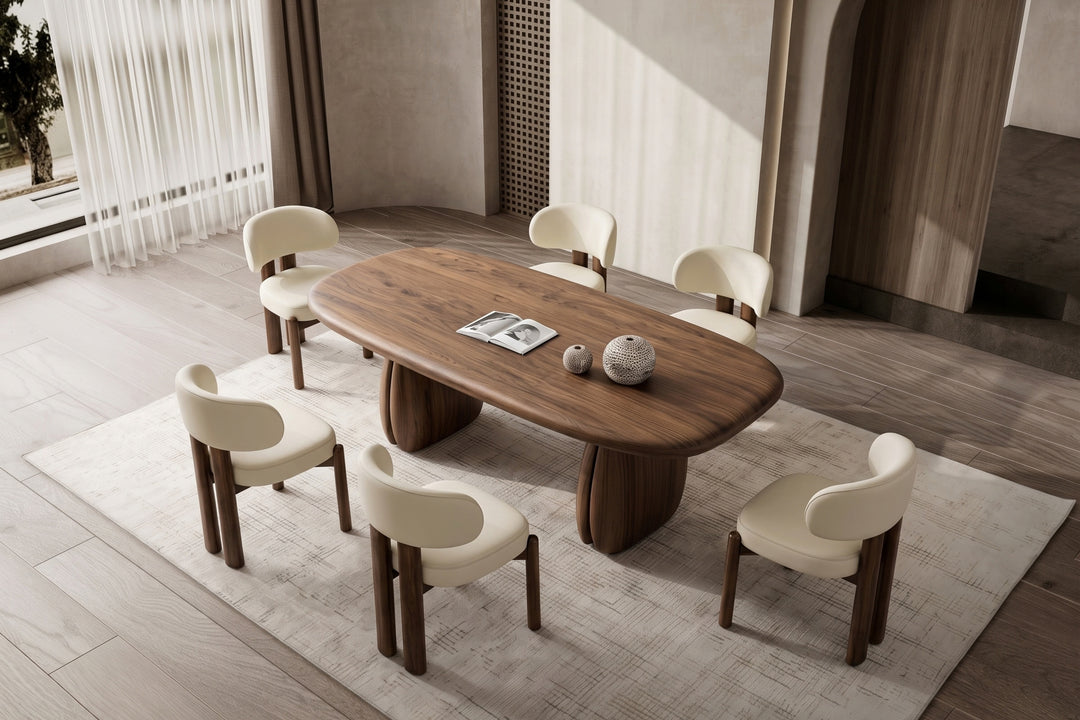 Castello Walnut Veneer Rounded Rectangular Dining Table