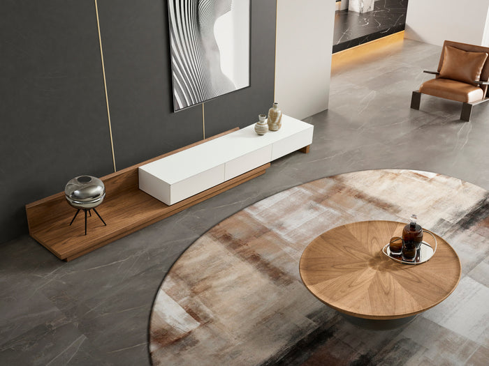 Casper Extendable TV Unit (White & Walnut)