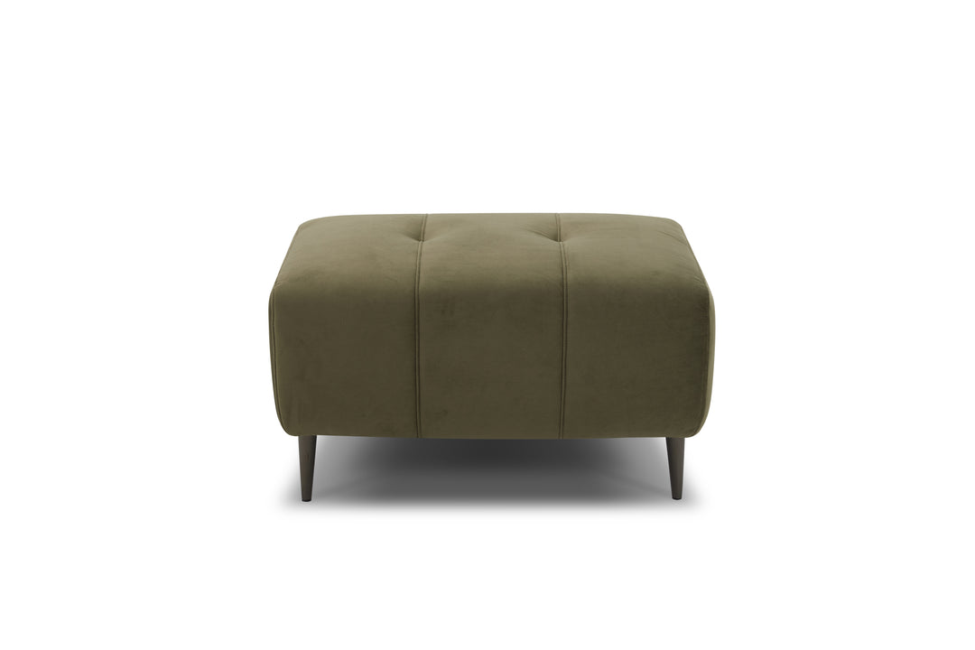 Green upholstered ottoman on a white background