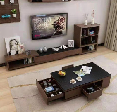 Coco Coffee Table with Storage and Black Burnt Stone Top