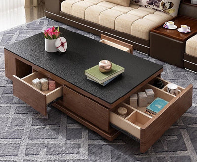 Coco Coffee Table with Storage and Black Burnt Stone Top