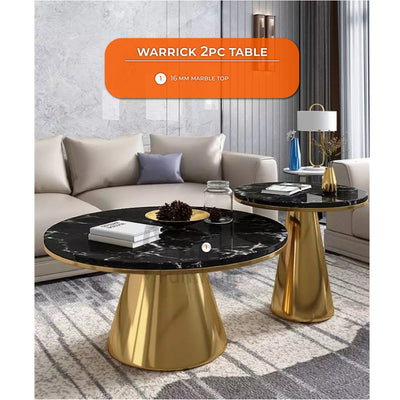 Diego Round Nesting Coffee Table Set with Gold Metal Base (Set of 2)