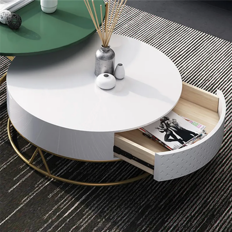 Diego Round Nesting Coffee Table Set with Gold Metal Base (Set of 2)