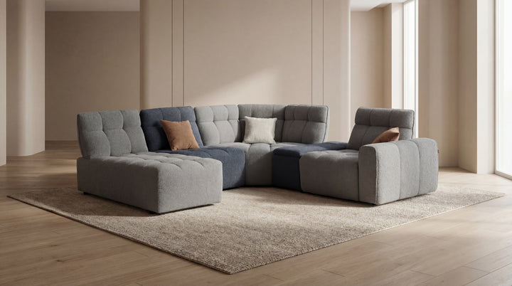 Dublin Woven Fabric Modular Sofa Lounge with Chaise & Ottoman