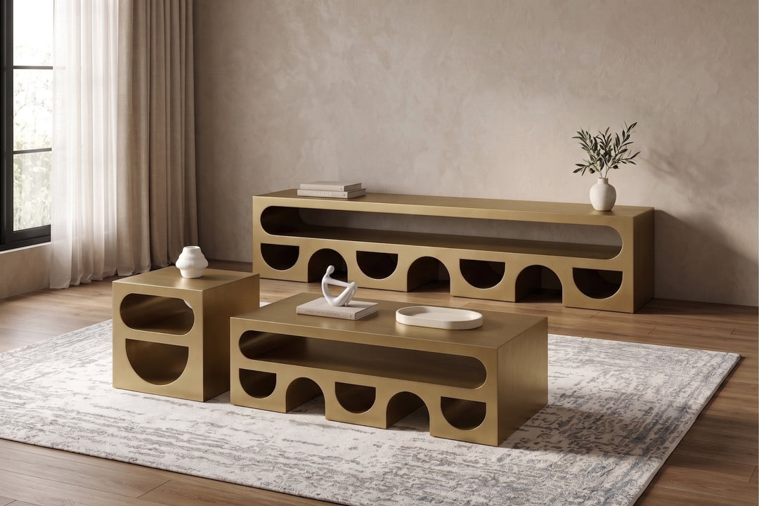 Dublin Gold Arched Entertainment Unit (220cm)