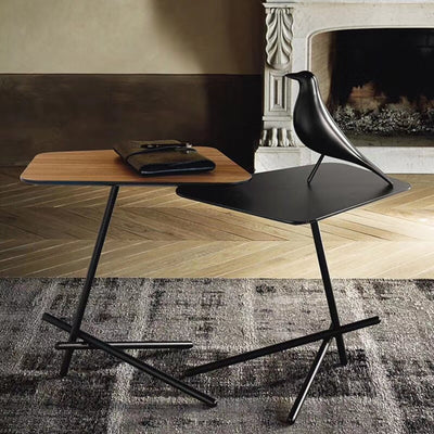 Dunic Corner Coffee Table in Contemporary Design with Black Metal Legs