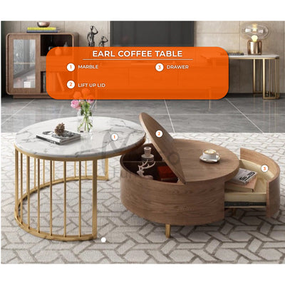 Earl Modern Nesting Coffee Table with Stone Top (Set of 2)