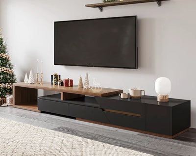 London Extendable TV Unit With Storage in Walnut and Black