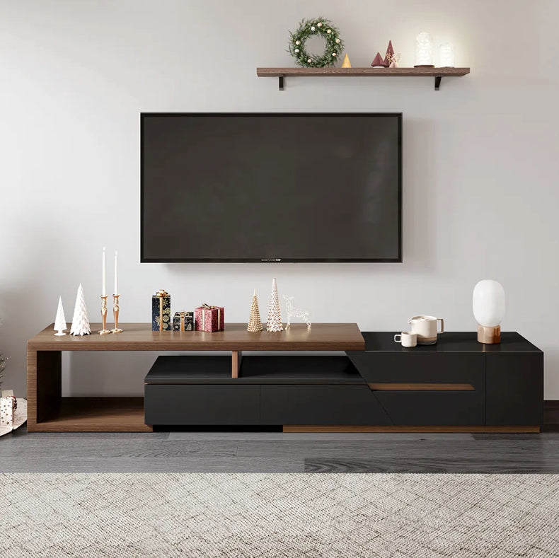 London Extendable TV Unit With Storage in Walnut and Black