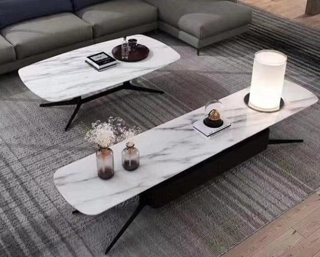 Galaxy Marble Coffee Table with Matte Black Metal Legs - Marco Furniture