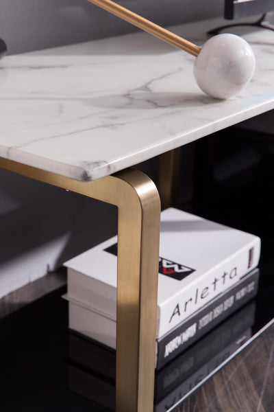Galaxy Marble TV Unit in White with Gold Brushed Stainless Steel Legs